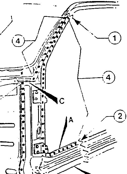 Detailed view of front pillar cut lines