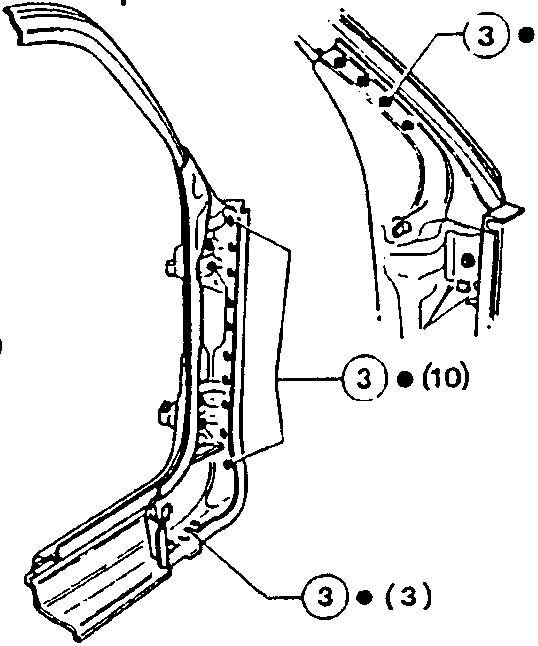 Illustration showing pillar and reinforcement components with callouts ①, ②, ③, (4), (10), (3)