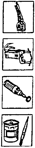 Illustration showing tools: spot welder, paste applicator, can with brush