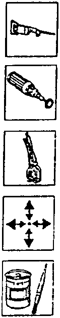 Illustration showing tools: spot welder, paste applicator, can with brush, directional arrows