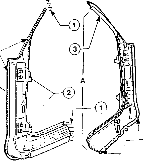 Illustration showing pillar assembly with callouts ①, ②, ③, ④, A