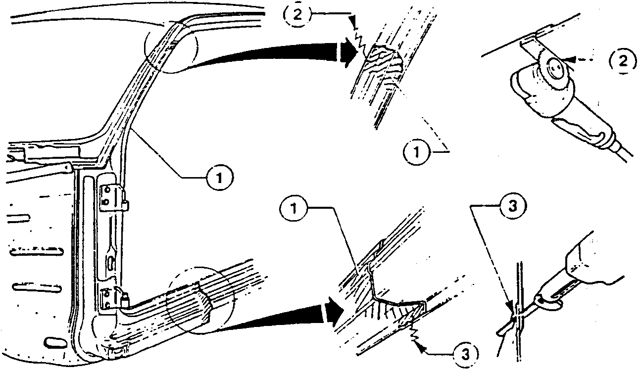 Illustration showing pillar positioning, trimming with circular saw, and trimming with jig saw.