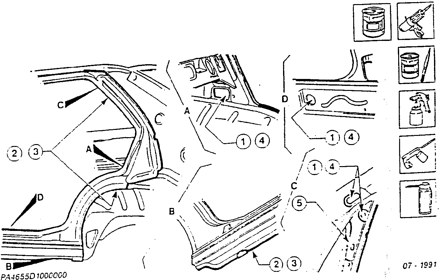 Detailed bodywork protection diagram with labeled parts and tools