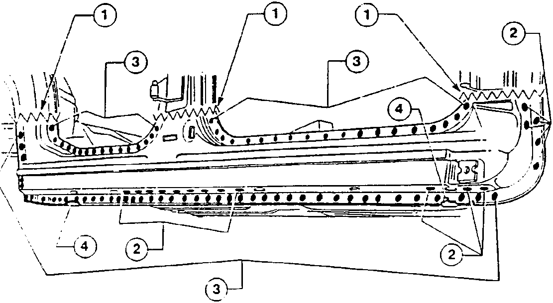 Diagram showing door sill rail with numbered components: 1, 2, 3, 4