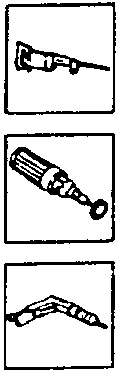 Icons showing tools: screwdriver, chisel, and rivet gun