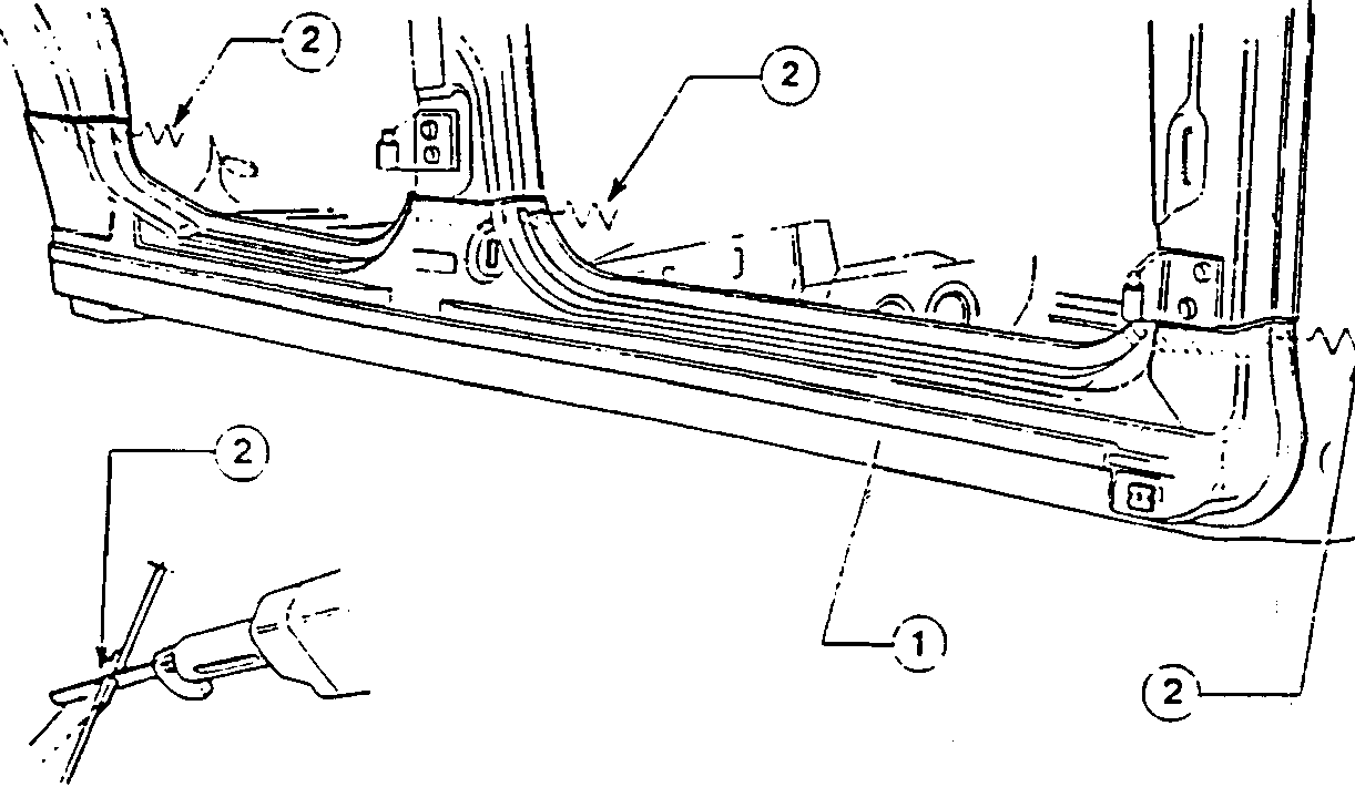 Illustration of door sill positioning with numbered parts