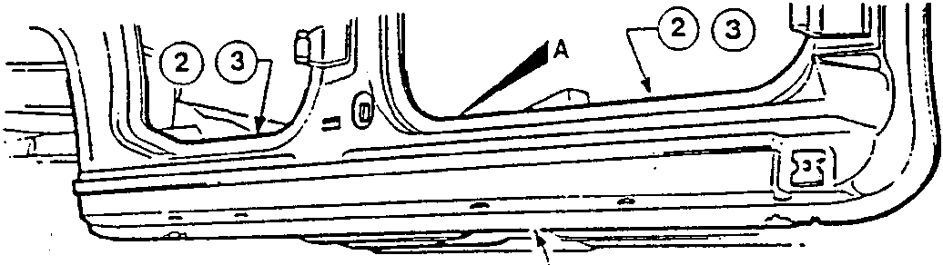 Door sill area with parts 2 and 3 indicated