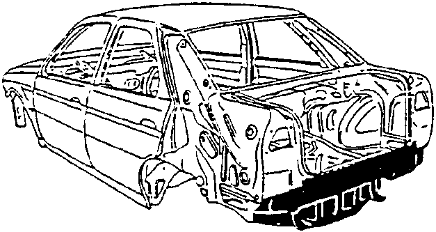 Car body with rear trim components removed