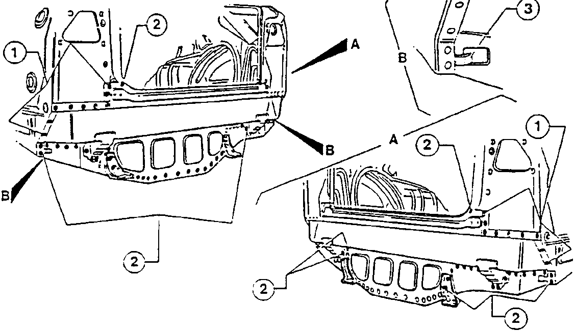 Diagram showing rear trim components and their attachment points