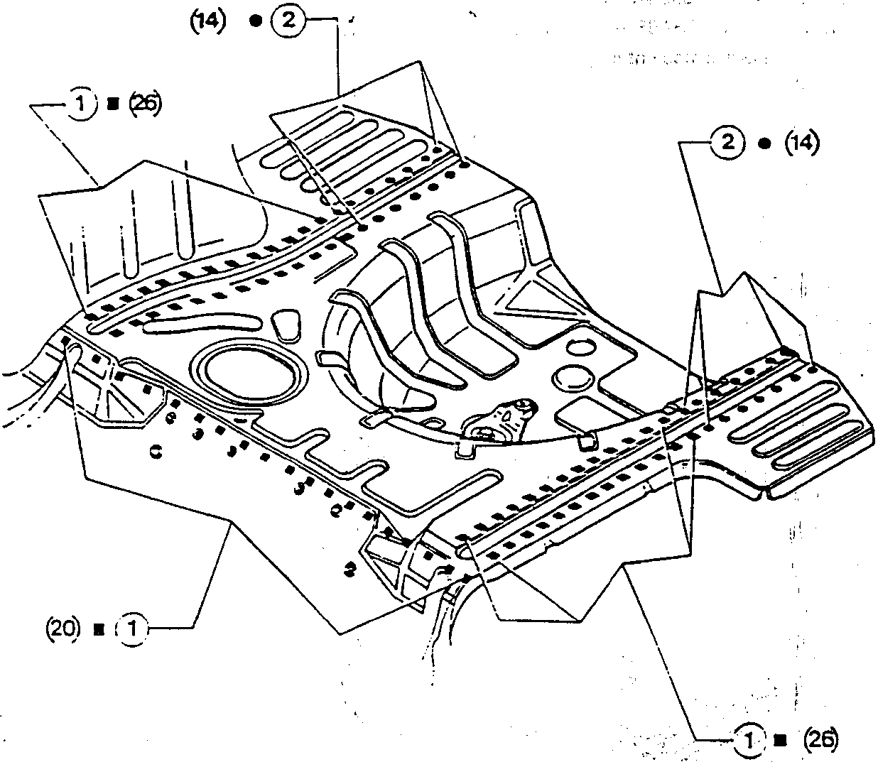 Diagram showing rear trim installation with numbered parts (1), (2), (14), (20), (26) indicated.