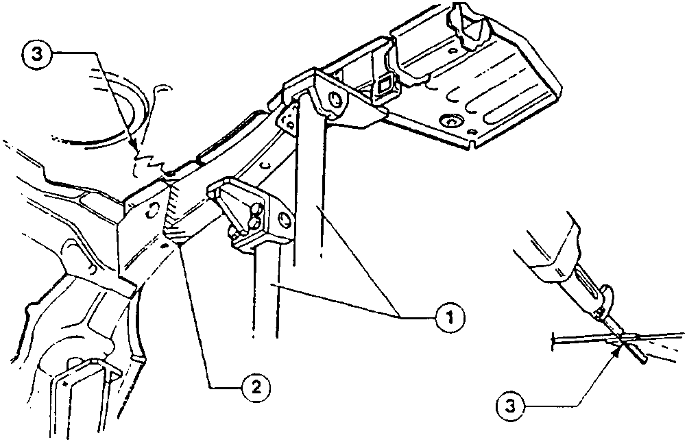 Diagram showing rail positioning with parts labeled 1, 2, and 3, and a tool cutting excess material