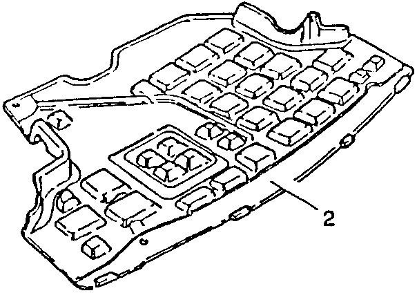 Engine lower protective panel showing fuse box layout