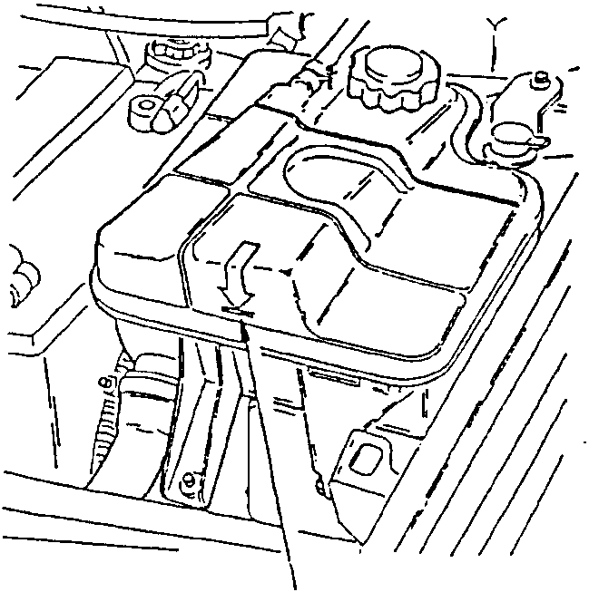 Expansion tank with arrow indicating fill level