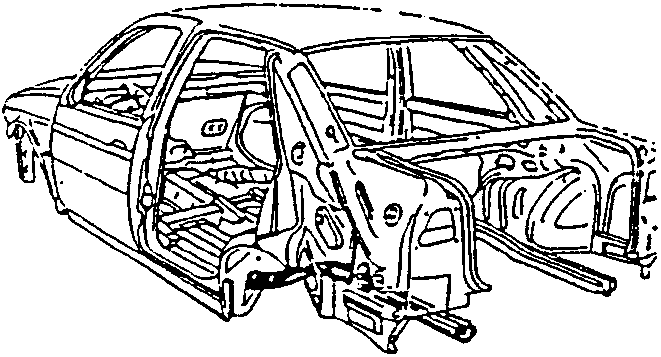 Car with rear bumper, luggage compartment trim, and battery/control units removed