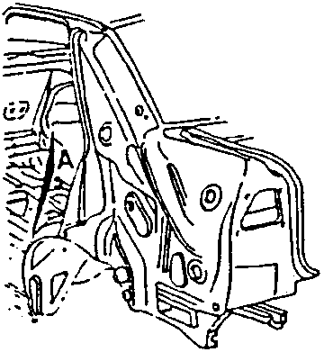 Close-up of car body section showing welds and chamfering area