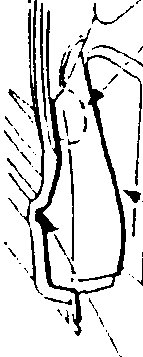 Close-up view of a car door hinge area with arrows indicating application points