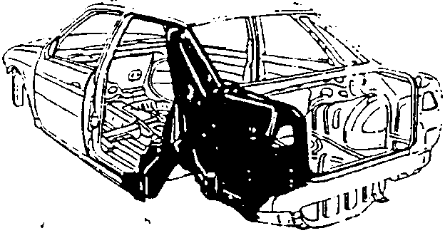 Car with rear door open and side frame exposed