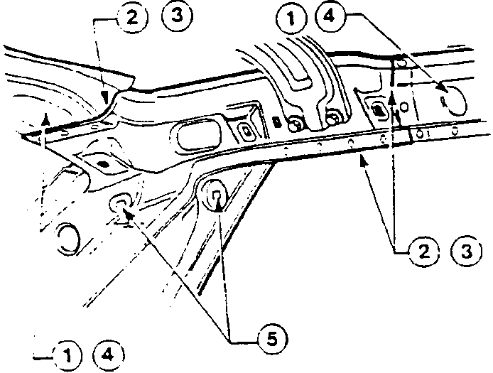 Illustration showing areas for rustproofing and protection on a car body part, with numbered callouts 1, 2, 3, 4, 5