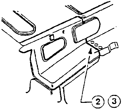 Illustration showing application of sealant to a car door hinge area, with numbered callouts 2, 3