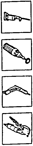 Icons of tools: drill, chamfering machine, rotating brush, and another tool