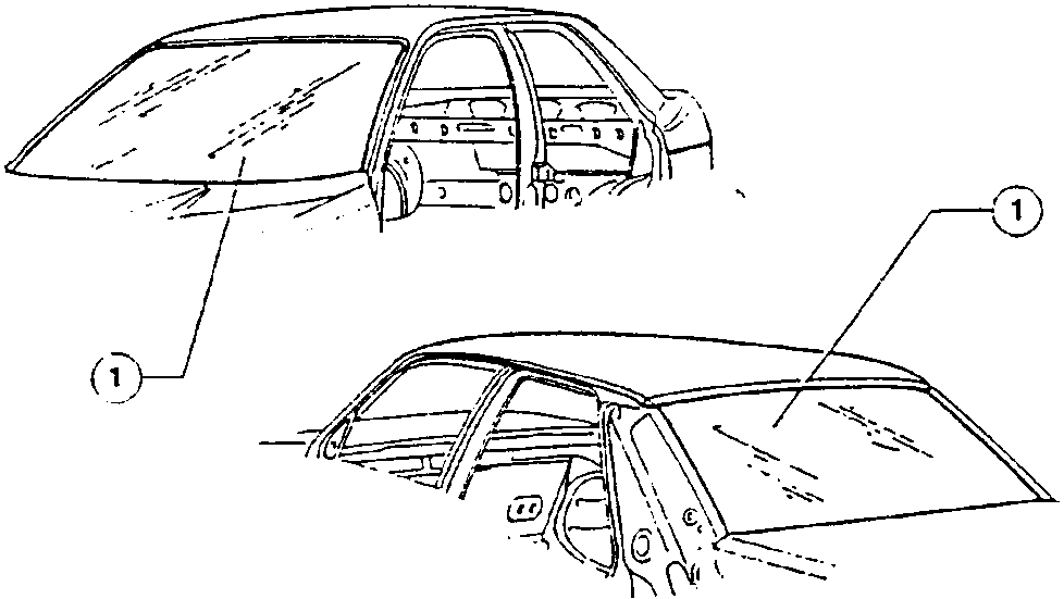 Illustration showing roof panel positioning with front and rear windshields as guides.