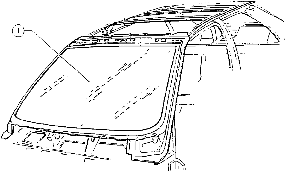 Windscreen frame positioned on vehicle with alignment indicators