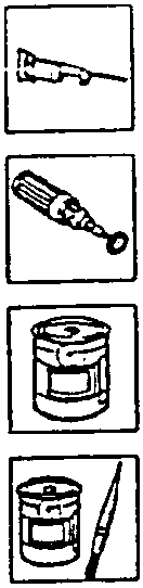 Icons showing tools and materials: brush, spray can, and paint can