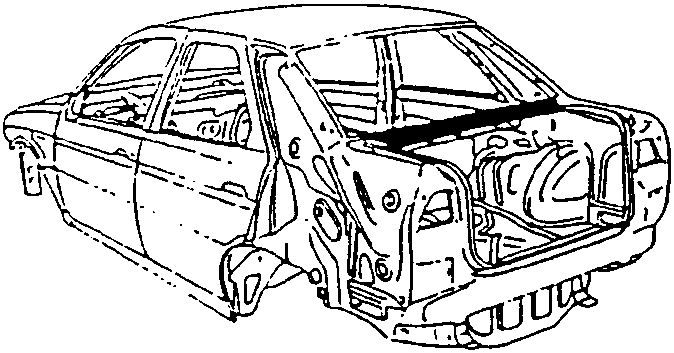 Car body with rear underframe crossmember exposed, showing removal of doors, boot lid, and wing.
