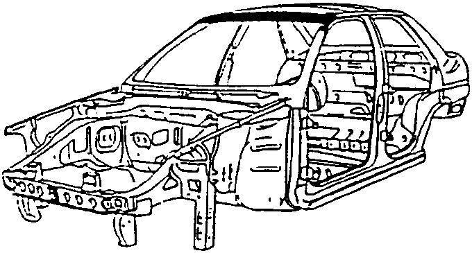 Car body with front cross-member exposed