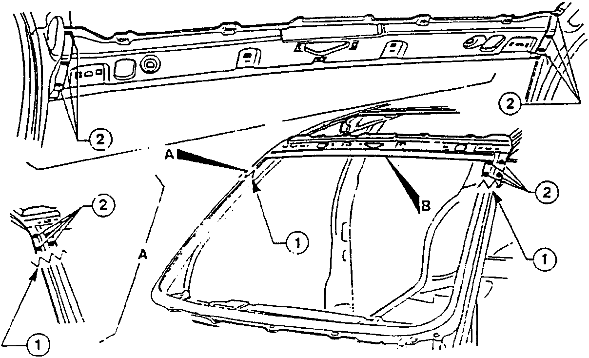 Diagram showing cutting lines and tools for removing inner front cross-member