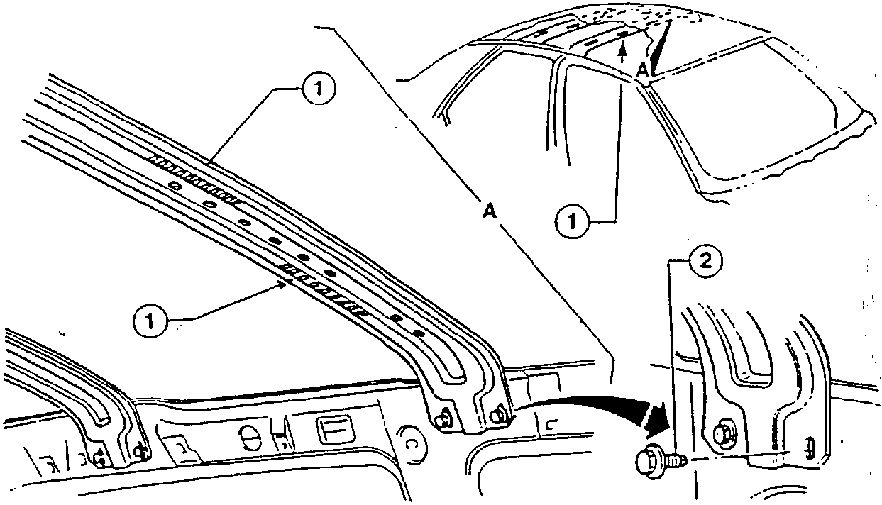 Diagram showing roof panel removal with labeled parts