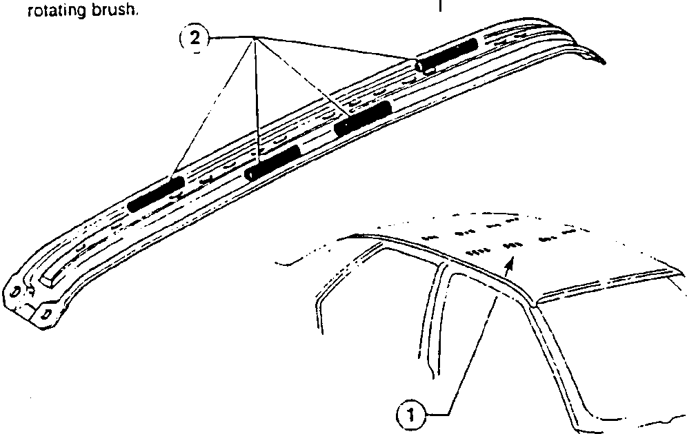 Illustration showing roof panel and hoops with sealant application points marked (1) and (2).