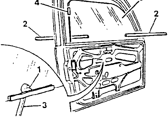Diagram showing door window components with numbered parts 1, 2, 3, 4, 5