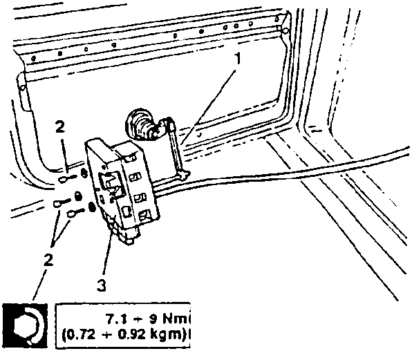 Diagram showing lock device components with numbered parts 1, 2, and 3.