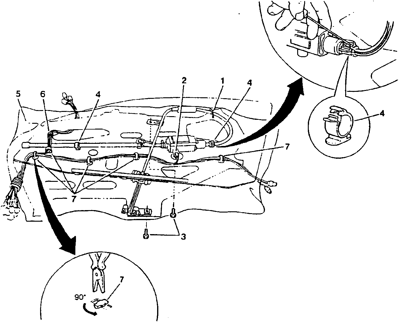 Diagram showing window raising device components with numbered parts and arrows indicating disconnection steps.