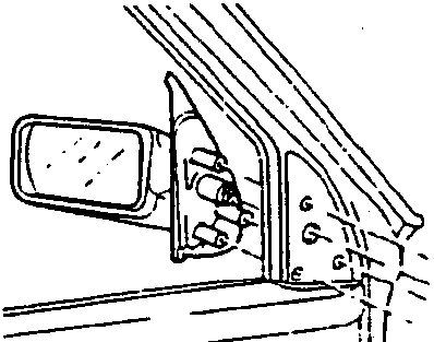 Diagram showing door mirror removal with parts labeled 1, 2, and 3