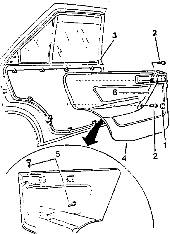 Diagram showing door panel components with numbered parts