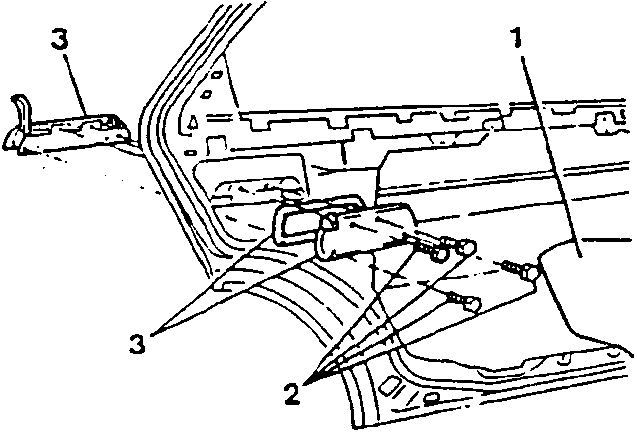 Diagram showing door handle removal with parts labeled 1, 2, 3