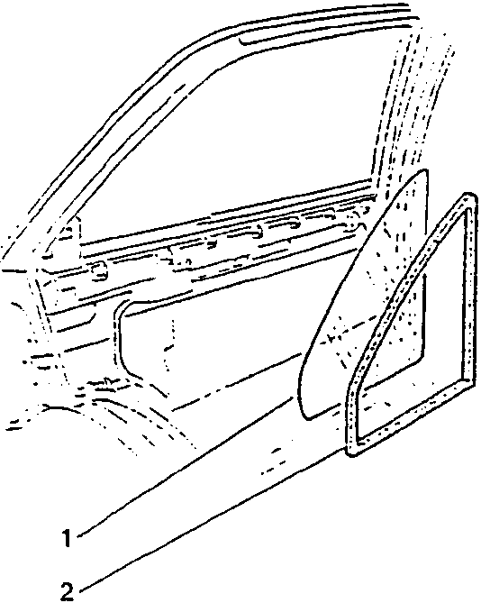 Diagram showing fixed window removal with parts labeled 1, 2