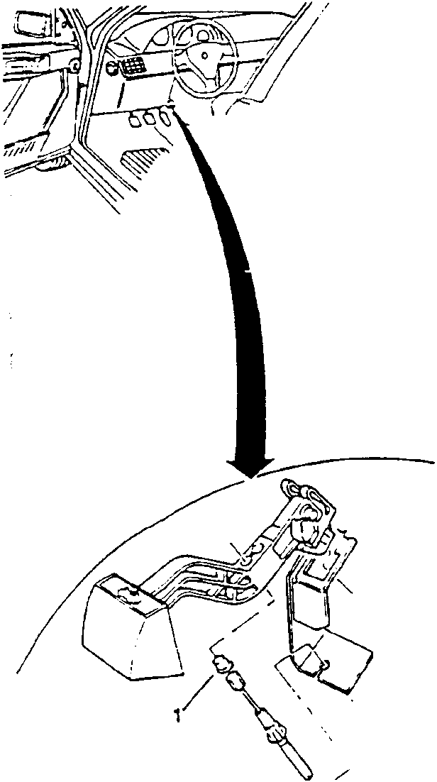 Bonnet release control cable removal view