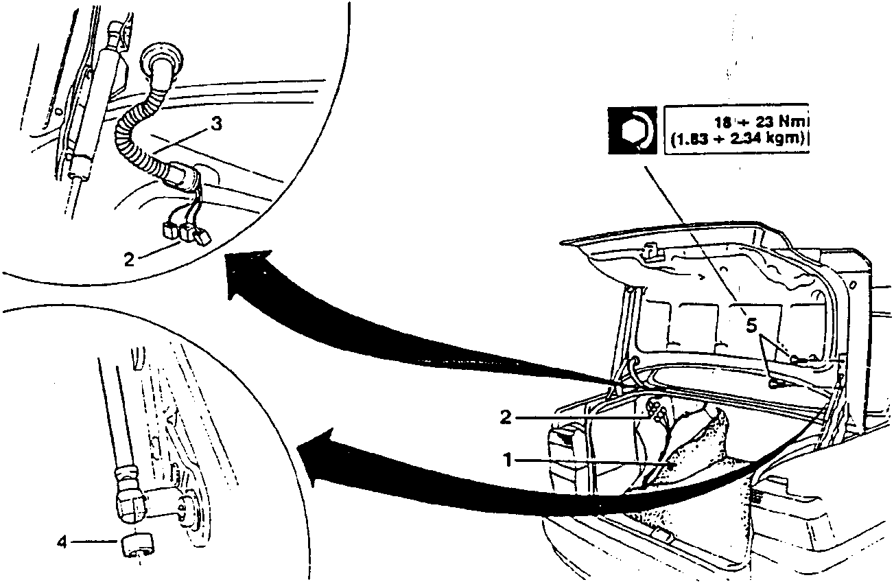 Diagram showing boot lid removal and installation with labeled parts