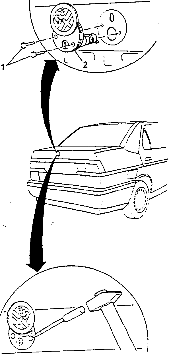 Diagram showing removal of boot lock with punch and hammer
