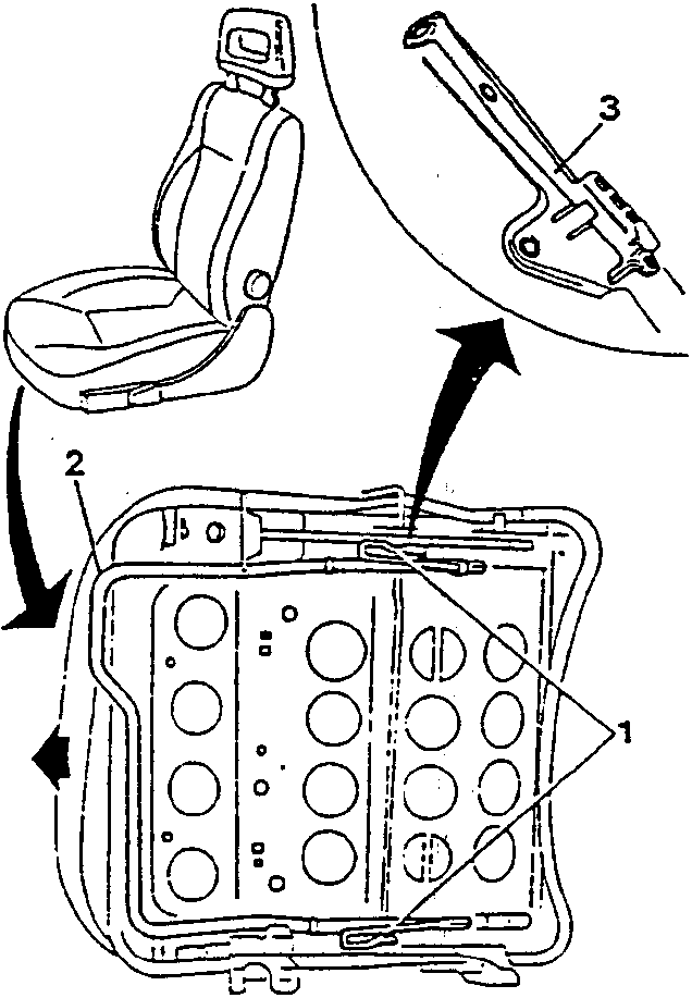 Diagram showing a car seat being removed from its base. The base has circular holes and a rod mechanism is shown being withdrawn.