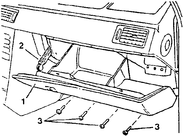 Glovebox with labeled parts: 1. glovebox, 2. rack, 3. screws