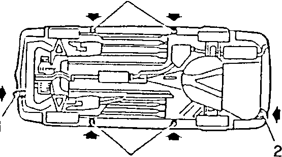 Vehicle underside showing lifting points marked 3 and 2