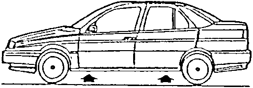 Side view of a car showing towing hooks