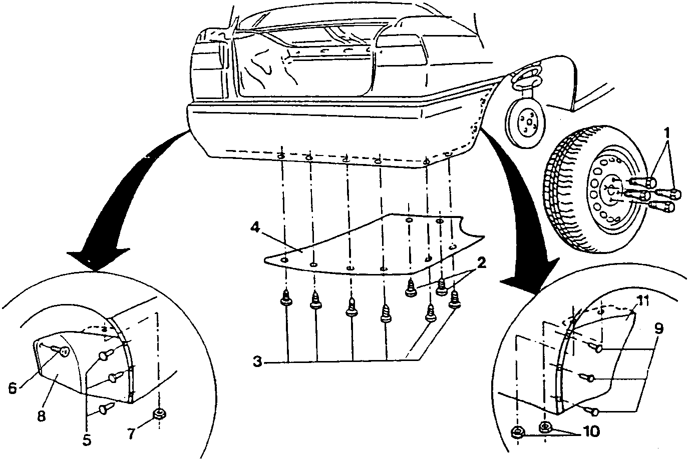 Diagram showing gravel guard removal with numbered parts 1 through 11.