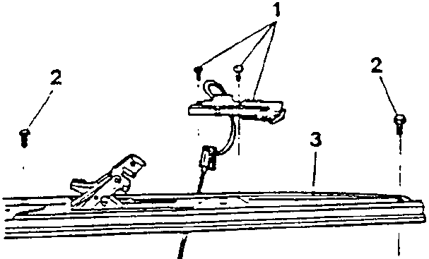Diagram showing components 1, 2, and 3 attached to a rail with screws