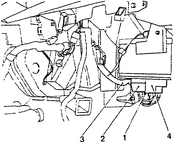 Electric fan removal diagram showing numbered parts 1, 2, 3, 4