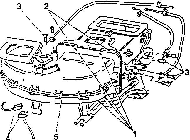External air-flow regulation vent removal diagram showing numbered parts 1, 2, 3, 4, 5